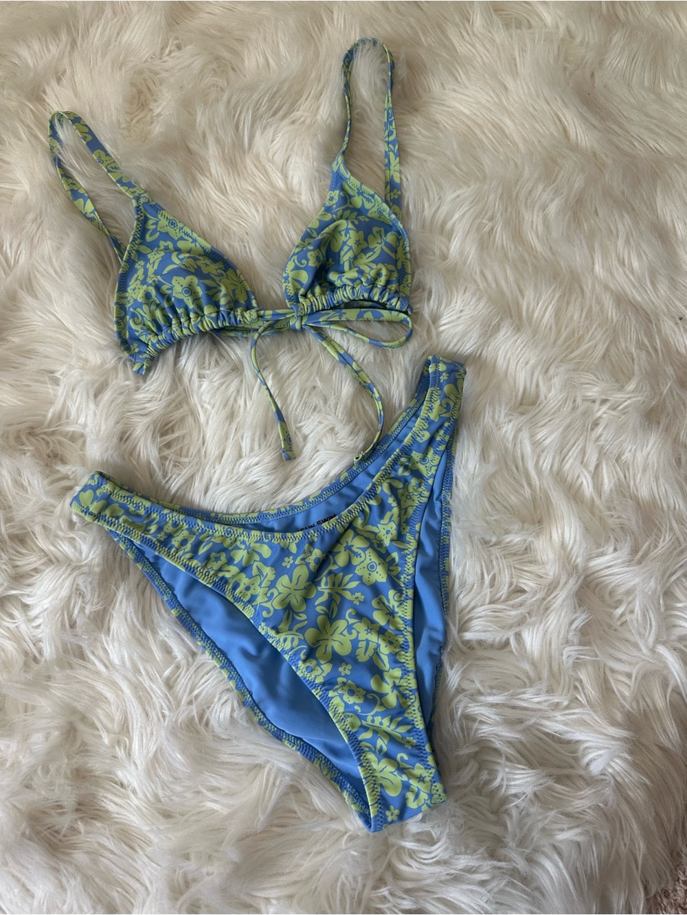 PacSun Blue and Lime Floral Bikini Set
